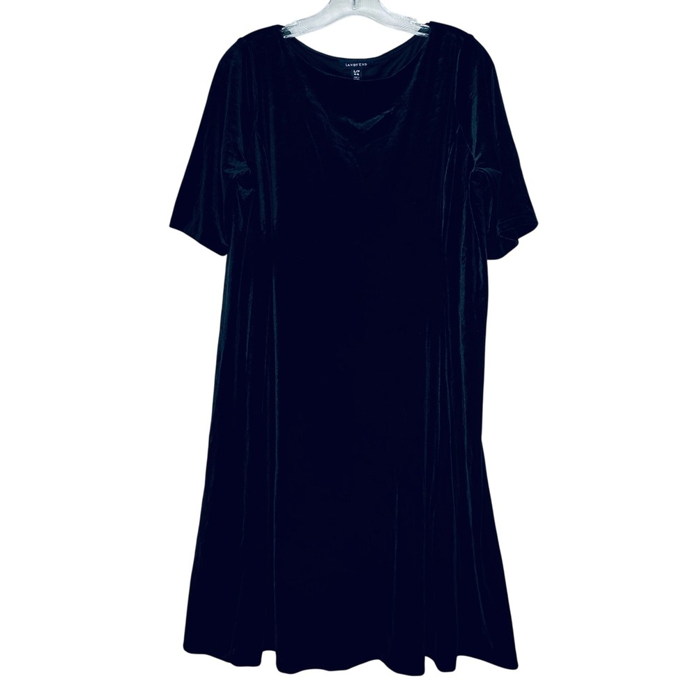 Lands End Womens Navy Blue Velvet Short Sleeve Shift Dress Size Large 14-16